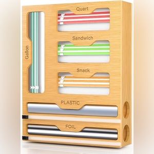 KOCWELL Bag Organizer and Plastic Wrap Dispenser with Cutter